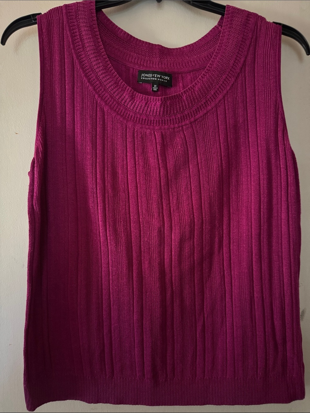 Jones New York Ribbed Sleeveless Tank - Fuchsia